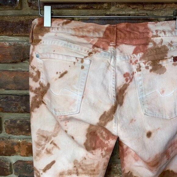 7 For All Mankind Brown Custom Tie Dye Skinny Jeans Women's Size 30 - Picture 8 of 11